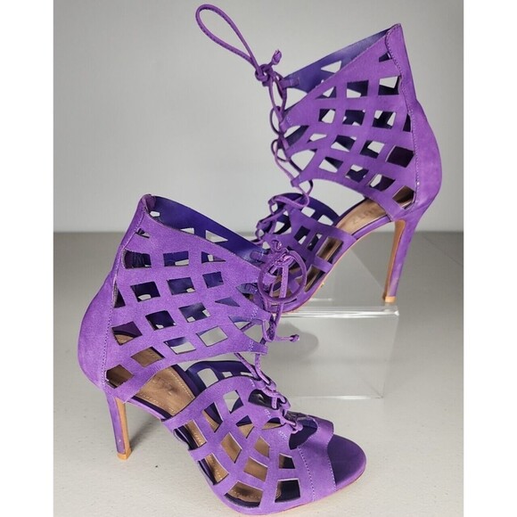 Schutz Womens Size 8.5 B Strappy Caged Gladiator Purple Heels Pumps Leather - Picture 1 of 9